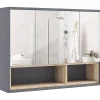 Armoire De Toilette|Homcom Armoire miroir de salle de bain - 3 portes, 3 étagères, 2 niches - dim. 80 x 20 x 60 cm - gris effet bois clair naturel