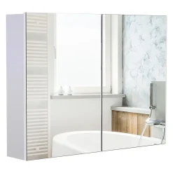 Armoire De Toilette|Homcom Armoire miroir de salle de bain armoire murale double portes et étagères dim. 80L x 15l x 60H cm MDF blanc