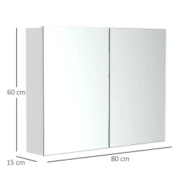 Armoire De Toilette|Homcom Armoire miroir de salle de bain armoire murale double portes et étagères dim. 80L x 15l x 60H cm MDF blanc