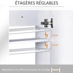Armoire De Toilette|Homcom Armoire miroir de salle de bain armoire murale double portes et étagères dim. 80L x 15l x 60H cm MDF blanc