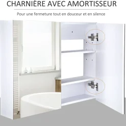 Armoire De Toilette|Homcom Armoire miroir de salle de bain armoire murale double portes et étagères dim. 80L x 15l x 60H cm MDF blanc