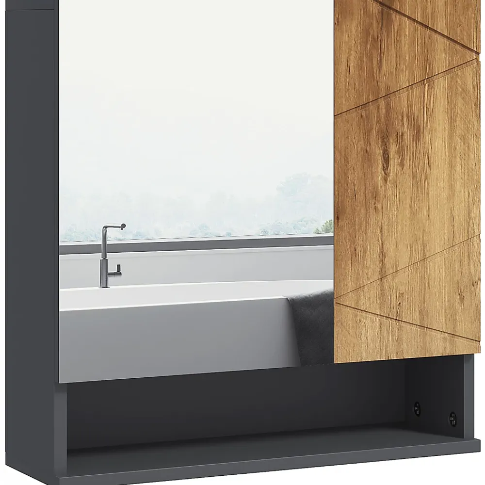 kleankin Armoire miroir de salle de bain - 2 portes, 2 étagères, niche - anthracite aspect bois