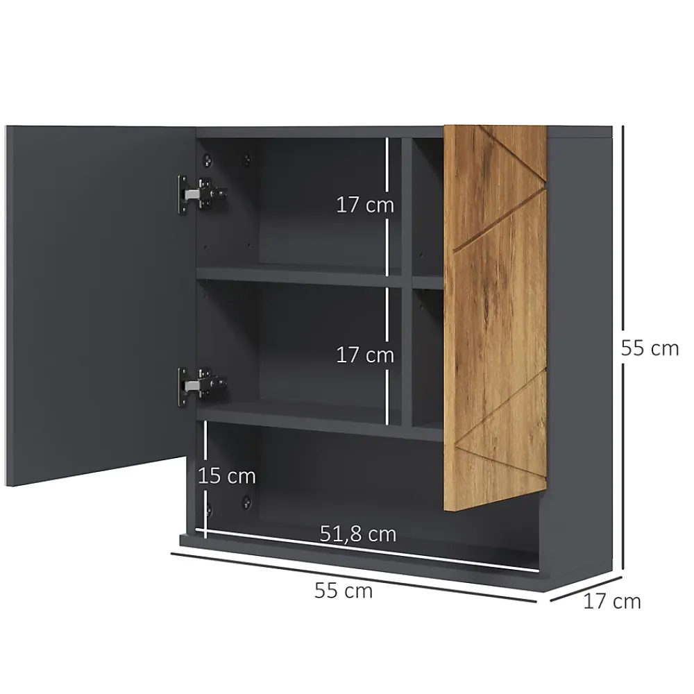 kleankin Armoire miroir de salle de bain - 2 portes, 2 étagères, niche - anthracite aspect bois