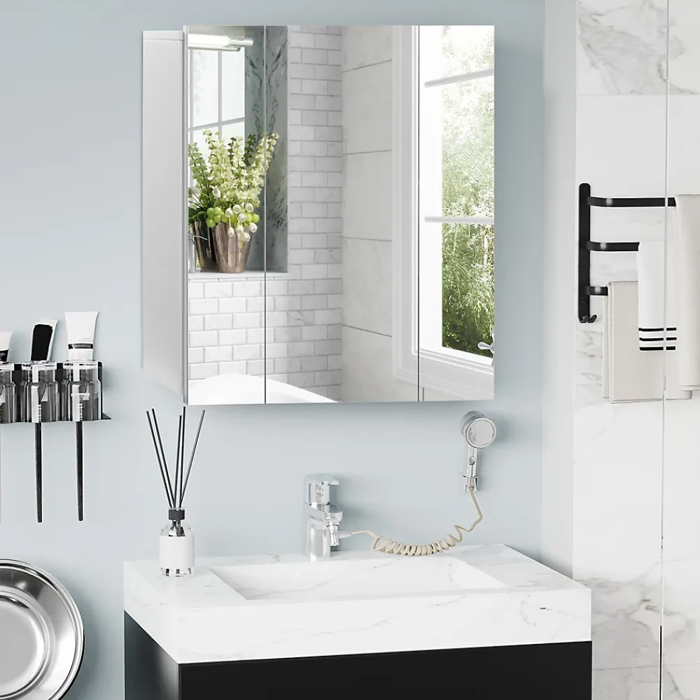 Armoire De Toilette|kleankin Armoire miroir de salle de bain armoire murale 3 portes 2 étagères dim. 70L x 15l x 60H cm MDF blanc