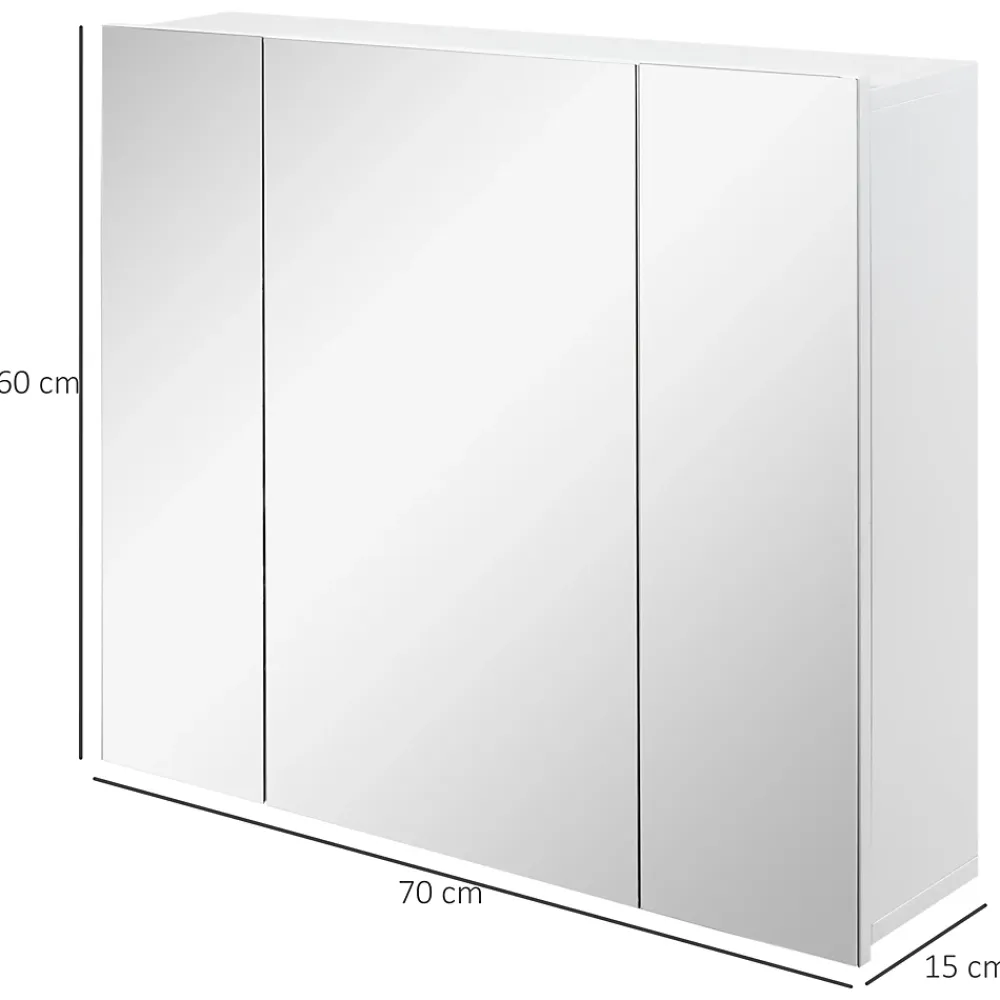 Armoire De Toilette|kleankin Armoire miroir de salle de bain armoire murale 3 portes 2 étagères dim. 70L x 15l x 60H cm MDF blanc