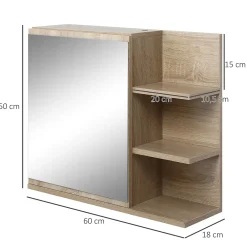 Armoire De Toilette|kleankin Armoire miroir murale de salle de bain avec étagère - 3 étagères latérales, kit installation - aspect chêne clair