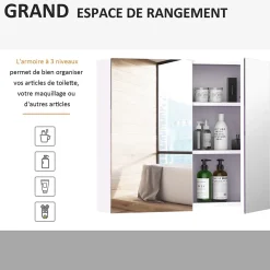 Homcom Armoire miroir murale de salle de bain 3 étagères réglables dim. 70L x 60H cm blanc