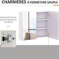 Homcom Armoire miroir murale de salle de bain 3 étagères réglables dim. 70L x 60H cm blanc