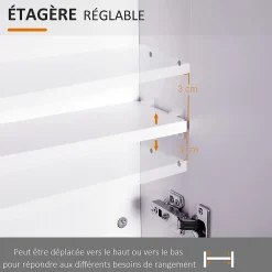 Homcom Armoire miroir murale de salle de bain 3 étagères réglables dim. 70L x 60H cm blanc