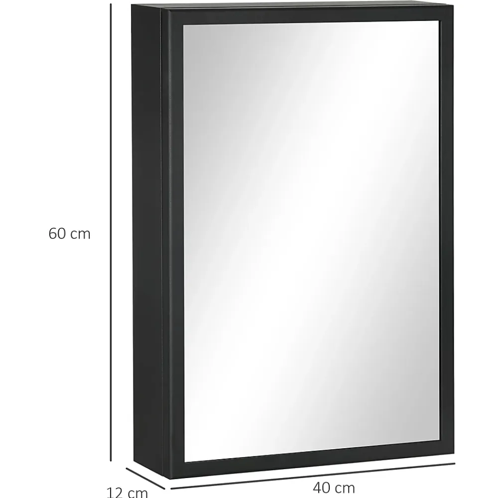 kleankin Armoire miroir murale salle de bain toilette dim. 40L x 12l x 60H cm acier inox. noir verre