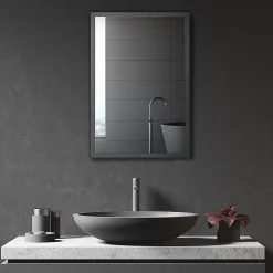 kleankin Armoire miroir murale salle de bain toilette dim. 40L x 12l x 60H cm acier inox. noir verre