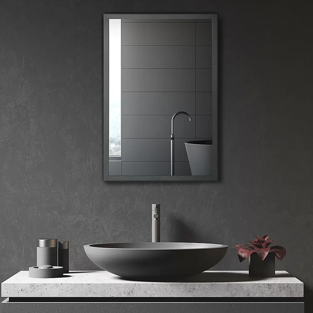 kleankin Armoire miroir murale salle de bain toilette dim. 40L x 12l x 60H cm acier inox. noir verre