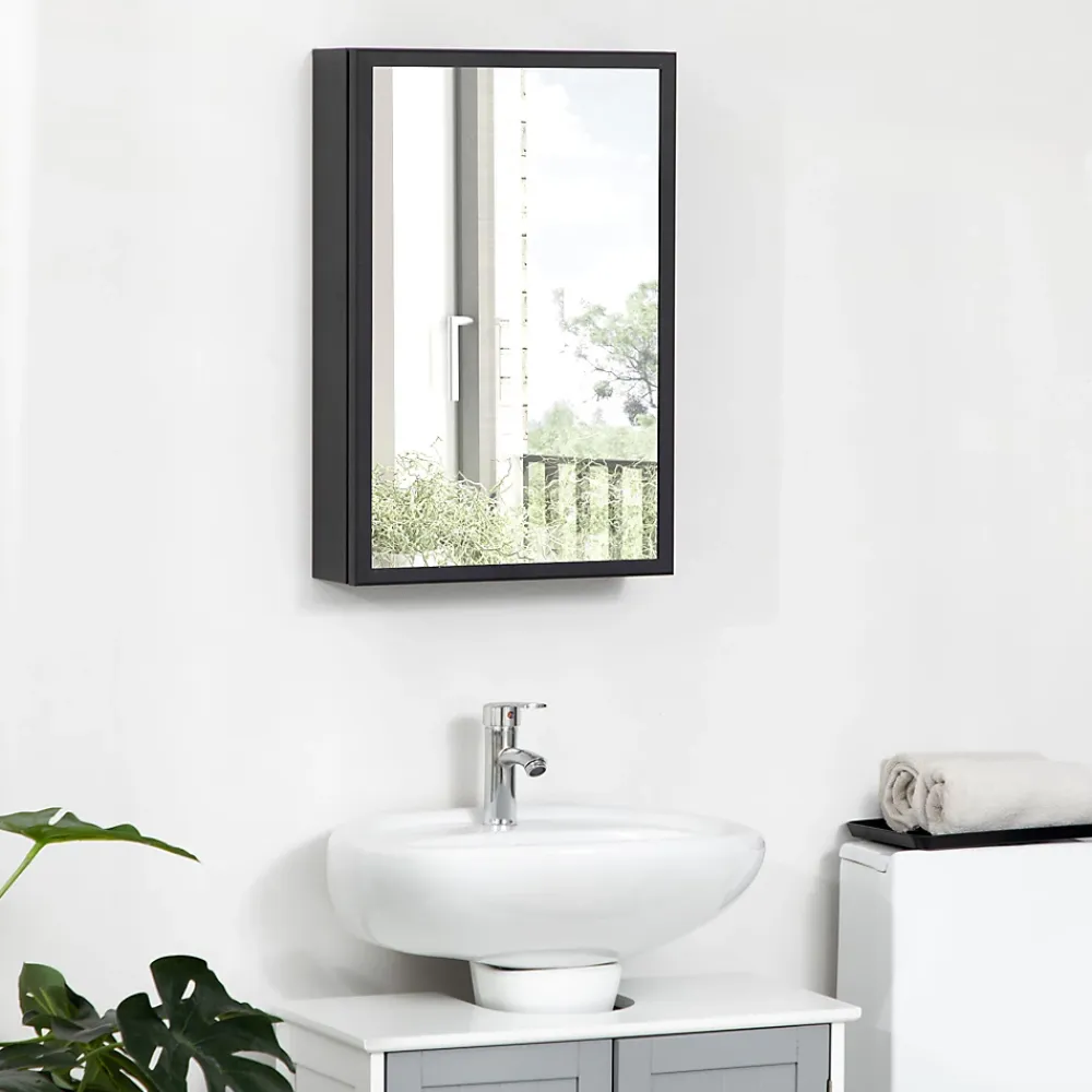 kleankin Armoire miroir murale salle de bain toilette dim. 40L x 12l x 60H cm acier inox. noir verre