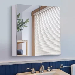 Armoire De Toilette|Homcom Armoire miroir rangement toilette salle de bain meuble mural dim. 60L x 12l x 55H cm acier inox.