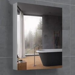 Top Bath Armoire miroir salle de bain 38 cm, 1 porte, Blanc mat, Mélaminé