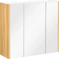 kleankin Armoire miroir salle de bain 3 portes 4 étagères aspect bois clair blanc