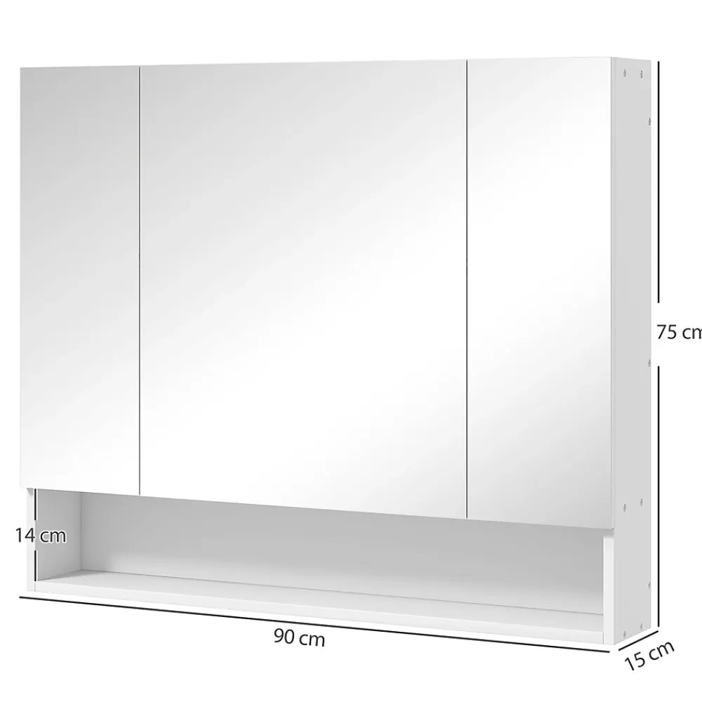 Armoire De Toilette|kleankin Armoire miroir salle de bain 3 portes 5 étagères, niche - 90 x 15 x 75 cm - blanc