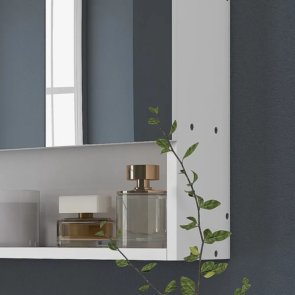 Armoire De Toilette|kleankin Armoire miroir salle de bain 3 portes 5 étagères, niche - 90 x 15 x 75 cm - blanc
