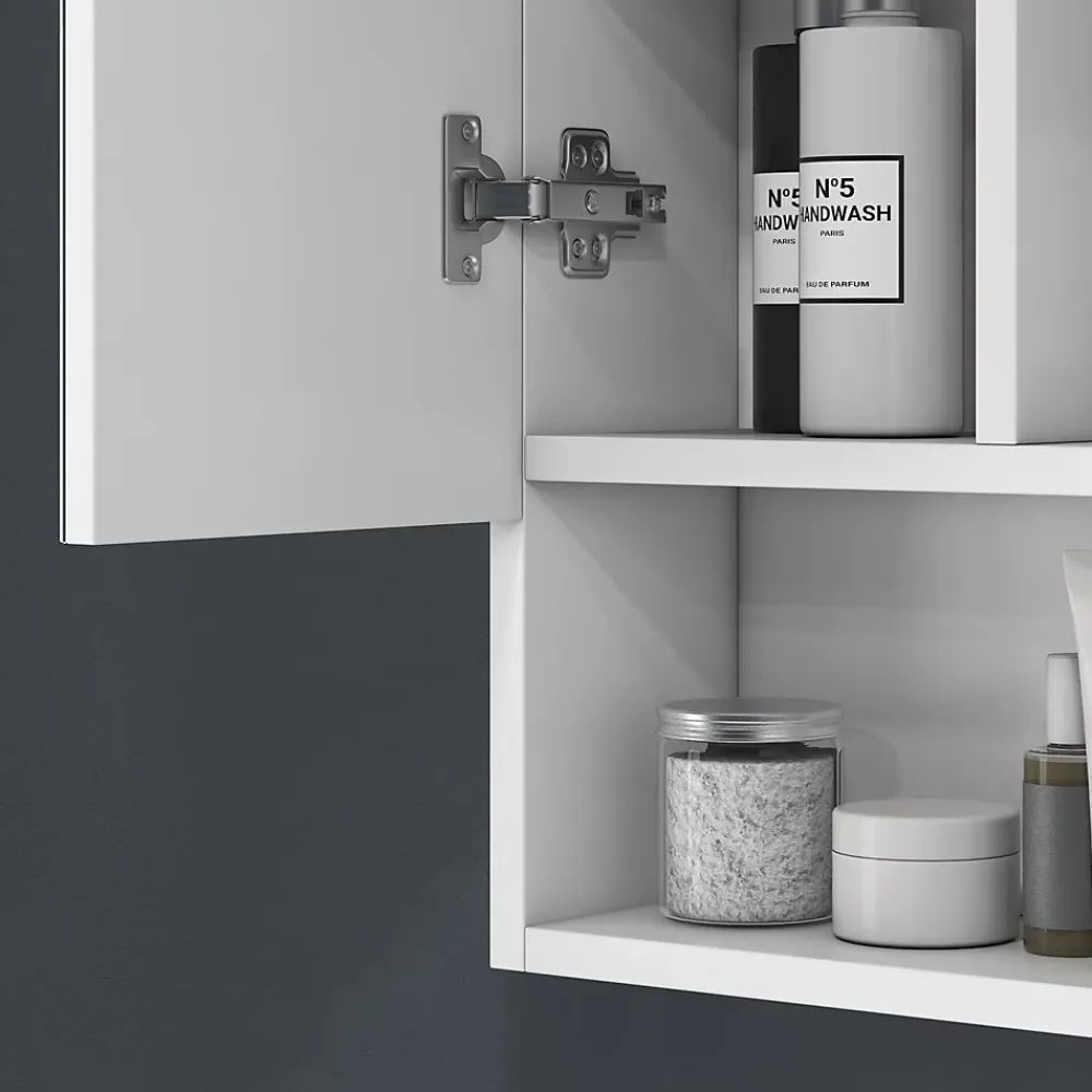 Armoire De Toilette|kleankin Armoire miroir salle de bain 3 portes 5 étagères, niche - 90 x 15 x 75 cm - blanc