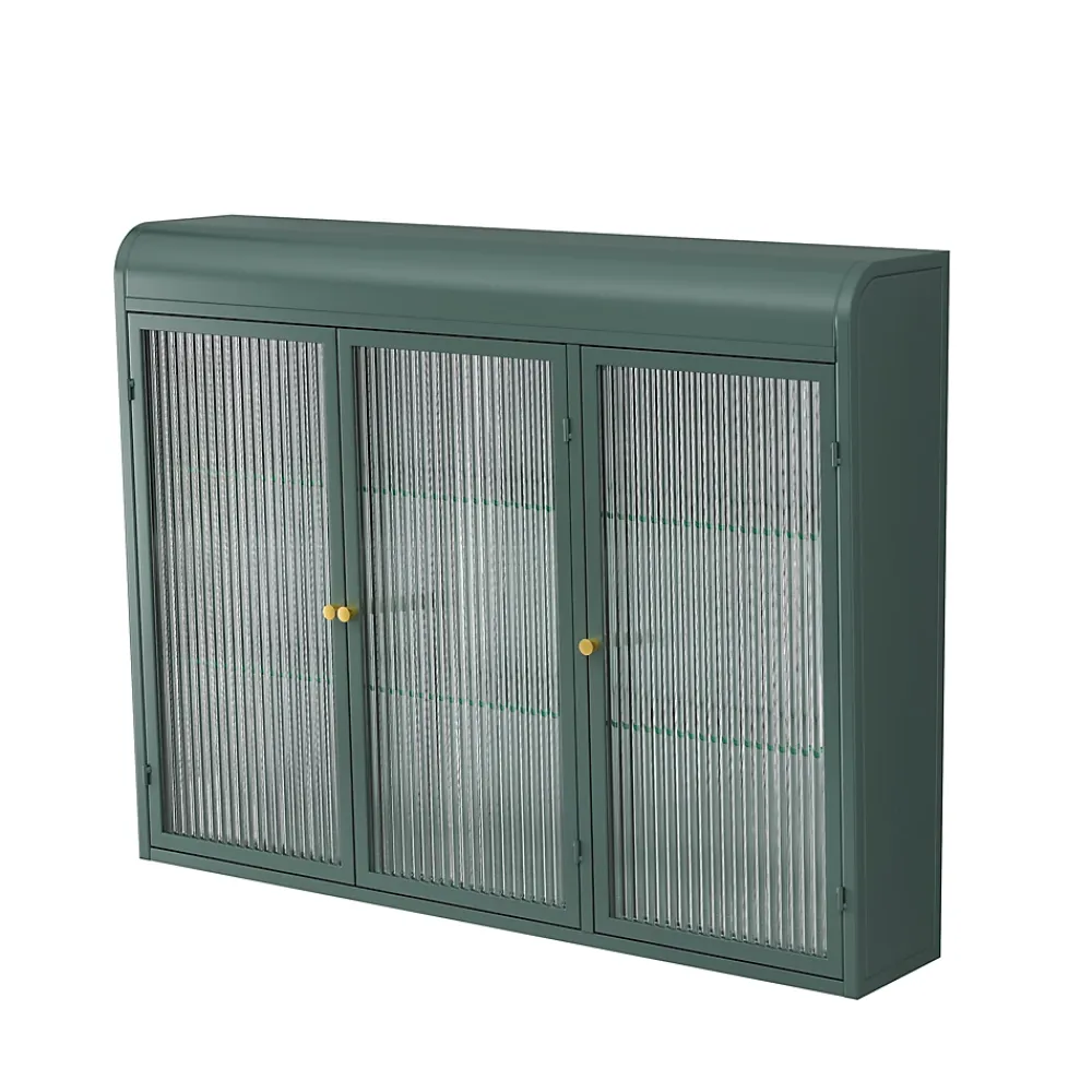 Okwish Armoire Murale 3 Portes Salle de Bain design Moderne avec Cadre Métal Vert et Verre, Meuble de Rangement, Vert foncé