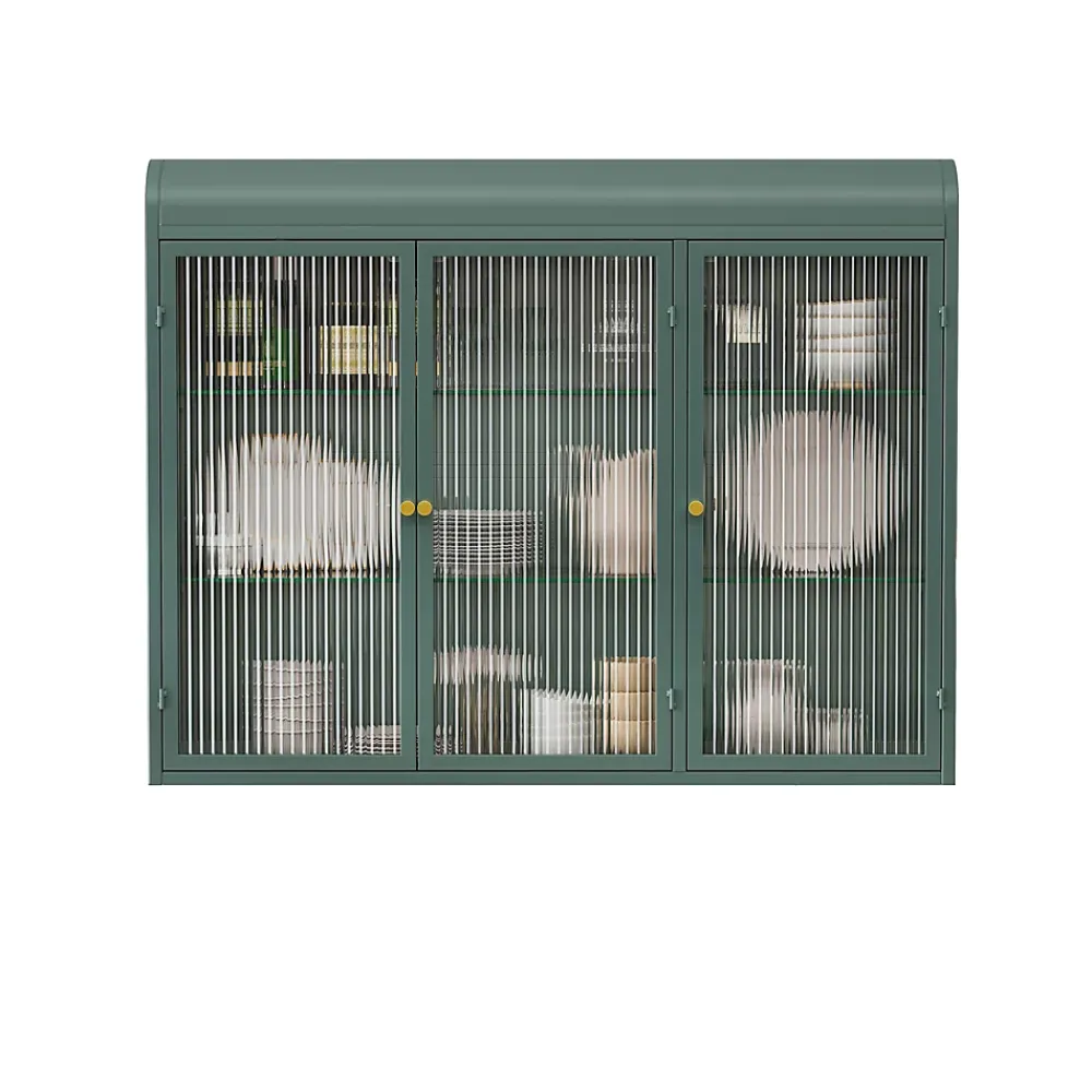 Okwish Armoire Murale 3 Portes Salle de Bain design Moderne avec Cadre Métal Vert et Verre, Meuble de Rangement, Vert foncé