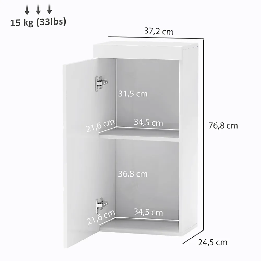 Armoire De Salle De Bains|ProximaX Armoire murale blanche avec porte, meuble salle de bain et cuisine à 2 étagères, armoire à pharmacie 37,2x24,5x76,8 cm