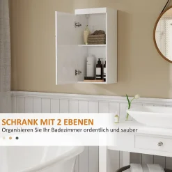 Armoire De Salle De Bains|ProximaX Armoire murale blanche avec porte, meuble salle de bain et cuisine à 2 étagères, armoire à pharmacie 37,2x24,5x76,8 cm
