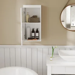 Armoire De Salle De Bains|ProximaX Armoire murale blanche avec porte, meuble salle de bain et cuisine à 2 étagères, armoire à pharmacie 37,2x24,5x76,8 cm