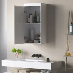 Armoire De Salle De Bains|ProximaX Armoire murale blanche avec porte, meuble salle de bain et cuisine à 2 étagères, armoire à pharmacie 37,2x24,5x76,8 cm