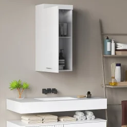 Armoire De Salle De Bains|ProximaX Armoire murale blanche avec porte, meuble salle de bain et cuisine à 2 étagères, armoire à pharmacie 37,2x24,5x76,8 cm