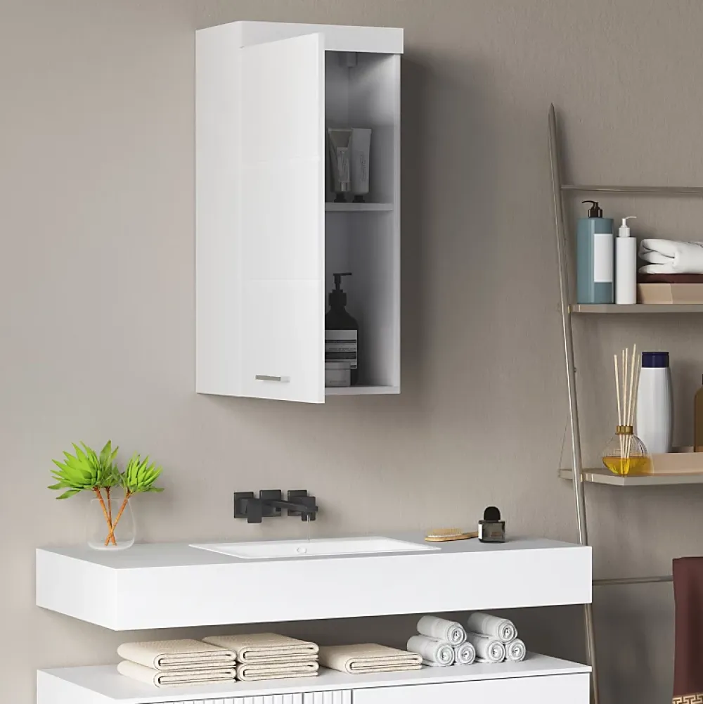 Armoire De Salle De Bains|ProximaX Armoire murale blanche avec porte, meuble salle de bain et cuisine à 2 étagères, armoire à pharmacie 37,2x24,5x76,8 cm