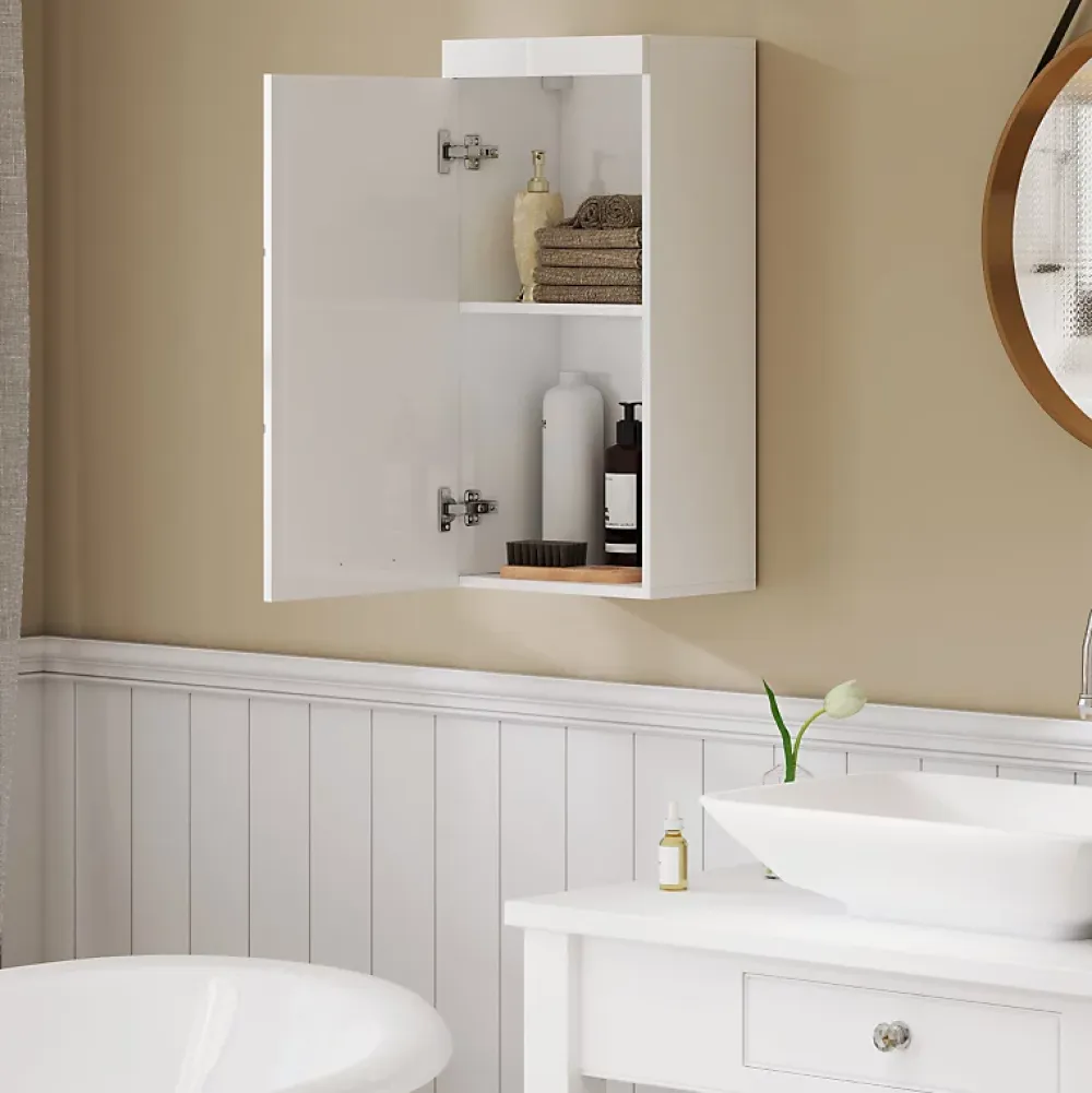 Armoire De Salle De Bains|ProximaX Armoire murale blanche avec porte, meuble salle de bain et cuisine à 2 étagères, armoire à pharmacie 37,2x24,5x76,8 cm