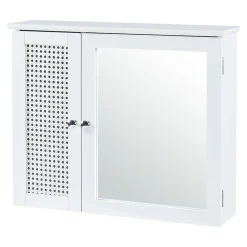Armoire De Salle De Bains|Meuble De Salle De Bains Faible Profondeur|[En.Casa] Armoire murale de salle de bain Karlsoey avec miroir MDF PVC effet rotin 50 x 60 x 15 cm blanc en.casa