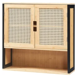Armoire De Salle De Bains|[En.Casa] Armoire murale de salle de bain Tervola 60 x 60 x 20 cm noir naturel effet rotin en.casa