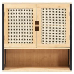 Armoire De Salle De Bains|[En.Casa] Armoire murale de salle de bain Tervola 60 x 60 x 20 cm noir naturel effet rotin en.casa