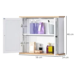 Homcom Armoire murale de salle de bain avec étagère réglable et 2 portes avec miroir en MDF - dim. 56I x 14P x 46H cm