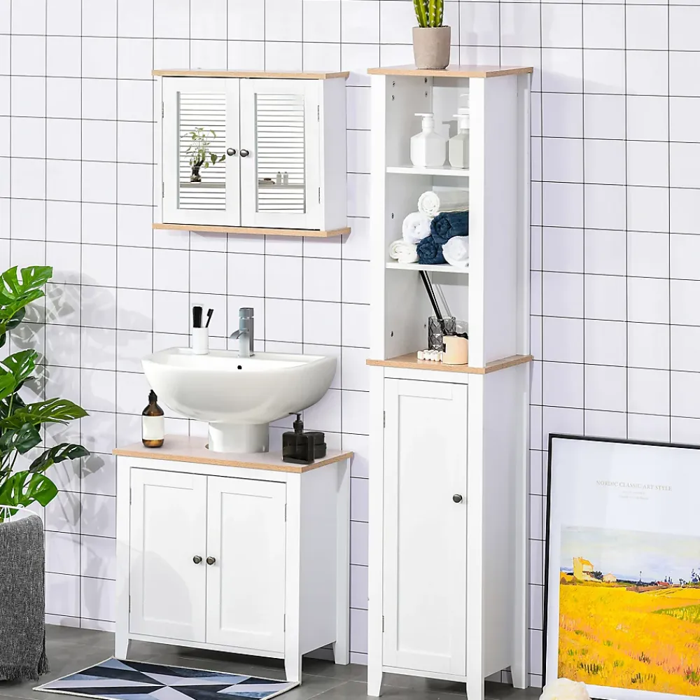 Homcom Armoire murale de salle de bain avec étagère réglable et 2 portes avec miroir en MDF - dim. 56I x 14P x 46H cm
