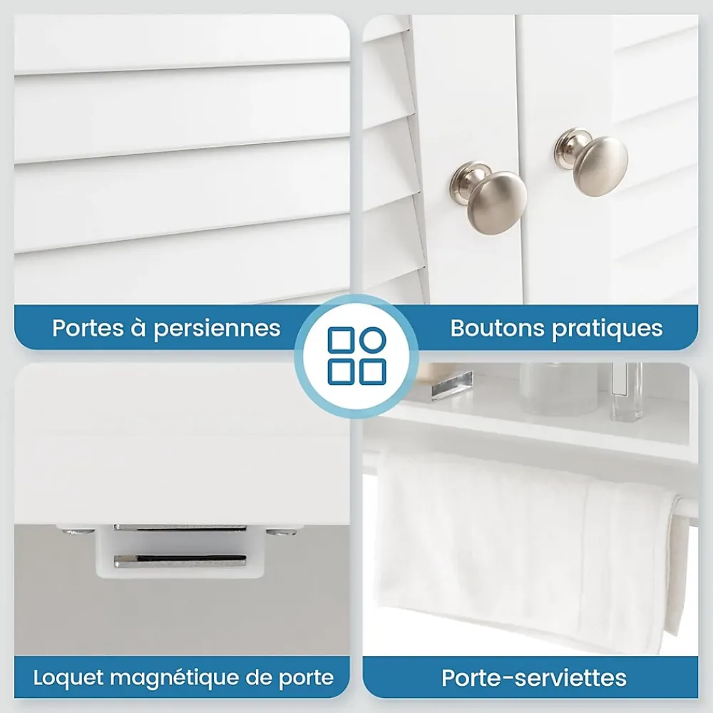 Giantex Armoire Murale de Salle de Bain avec Portes à Persiennes Porte Serviettes Armoire à Pharmacie avec étagère Réglable Blanc