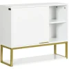 kleankin Armoire murale de salle de bain - porte, 2 étagères, 2 niches - acier doré MDF blanc