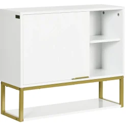 kleankin Armoire murale de salle de bain - porte, 2 étagères, 2 niches - acier doré MDF blanc