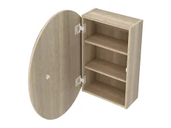 Armoire De Toilette|Vente-unique Armoire murale de salle de bain ovale avec miroir - Couleur chêne - RURI