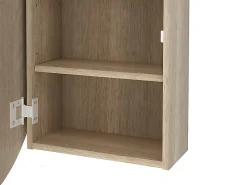 Armoire De Toilette|Vente-unique Armoire murale de salle de bain ovale avec miroir - Couleur chêne - RURI