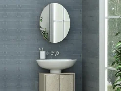 Armoire De Toilette|Vente-unique Armoire murale de salle de bain ovale avec miroir - Couleur chêne - RURI