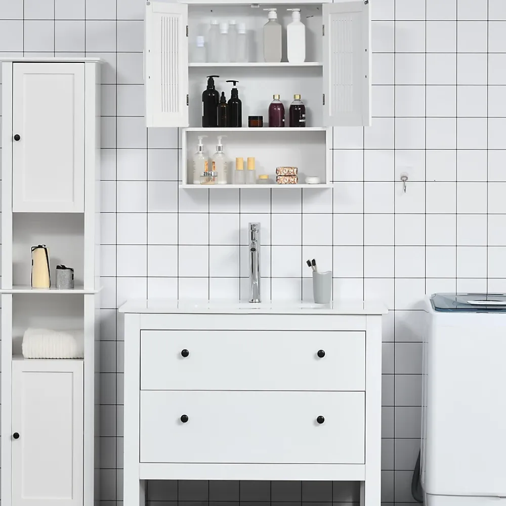 Armoire De Salle De Bains|kleankin Armoire murale de salle de bain 2 portes - étagère, niche - dim. 60 x 20 x 70 cm - blanc