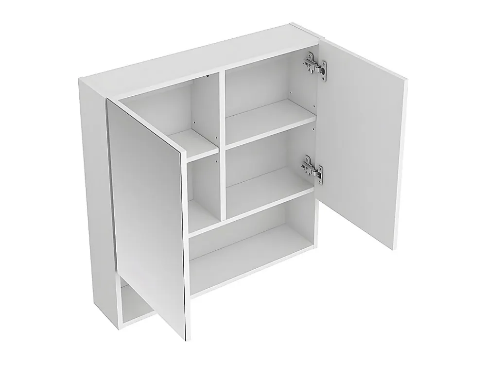 Armoire De Toilette|Vente-unique Armoire murale de salle de bain avec miroir et niche - Blanc - ZUMPA