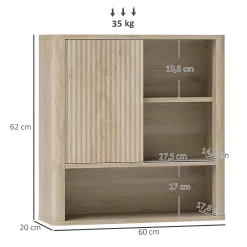 Homcom Armoire murale de salle de bain style bohème chic - porte coulissante, étagère, niche - effet bois clair