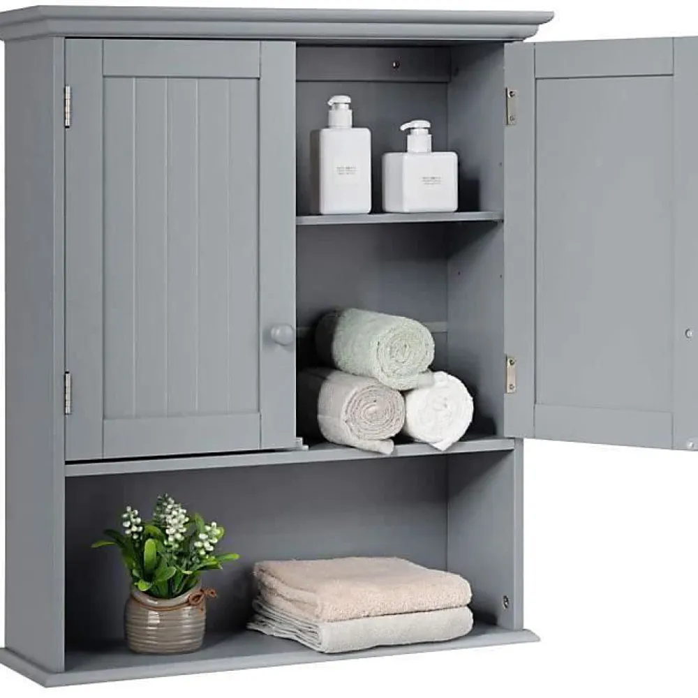 Armoire De Salle De Bains|Giantex Armoire Murale de Salle de Bains a 2 Niveaux avec Panneau Mobile Integre,Armoire a Pharmacie avec 2 Portes
