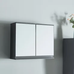 [En.Casa] Armoire murale de salle de bains avec miroir Overath 60 x 20 x 50 cm gris en.casa