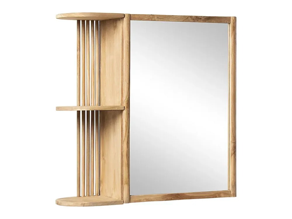 Vente-unique Armoire murale de salle de bain en teck avec miroir et niches - Coloris naturel - CIMAHI