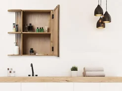 Vente-unique Armoire murale de salle de bain en teck avec miroir et niches - Coloris naturel - CIMAHI
